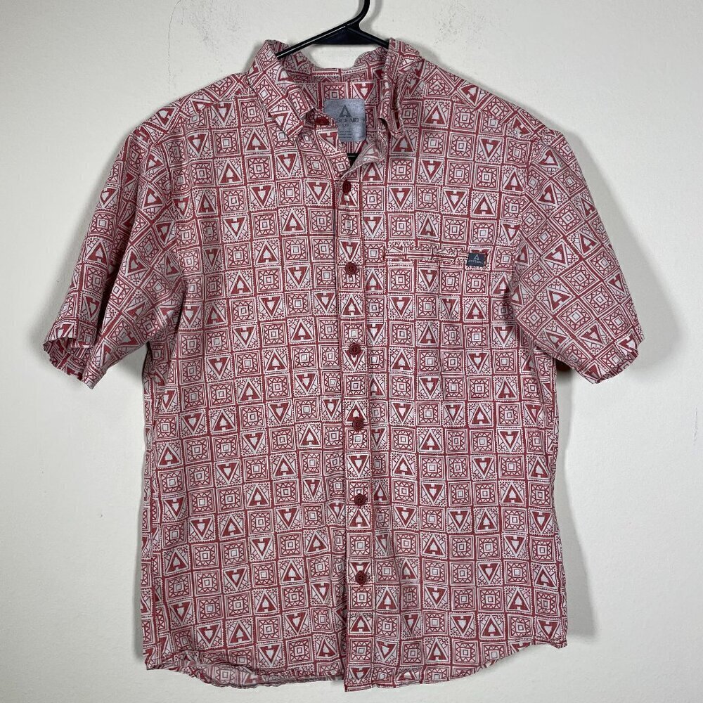 Ascend Men's Short Sleeve Salmon Geometric Print Small Cotton Blend!